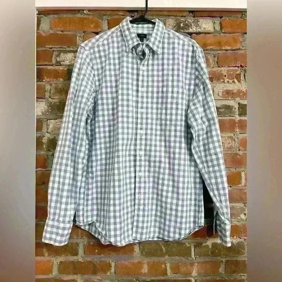 J Crew Blue & White Picnic Gingham Check Long Sleeve Casual Button Up Size LT - Picture 1 of 6